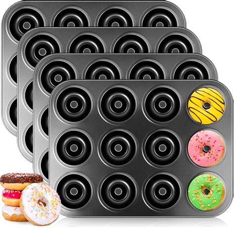 Amazon.com: 4 Pieces 12 Cavity Mini Donut Pan Nonstick Donut Pan Donut ...