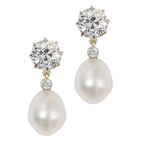Pair of Diamond and Conch Pearl Drop Earrings For Sale at 1stDibs