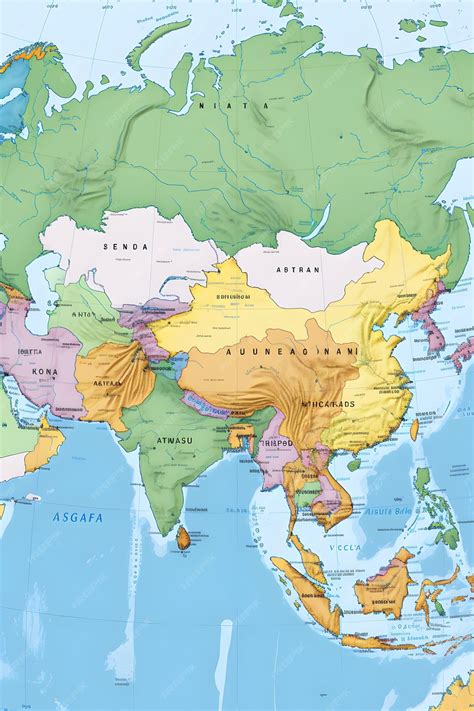 Detailed Geographical Representation of Asia Map with ColorCoded Countries and Major ...