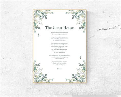 The Guest House by Rumi - Poetry Printable Poster, Instant Download ...