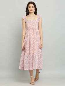 Absorbing Women Fit and Flare Beige Midi/Calf Length Dress - Buy ...