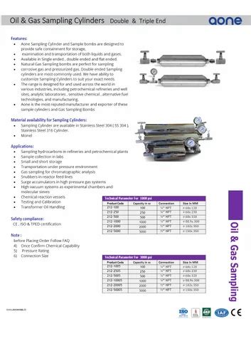 Gas Sampling Bomb - Sample Gas Cylinder Manufacturer from Mumbai