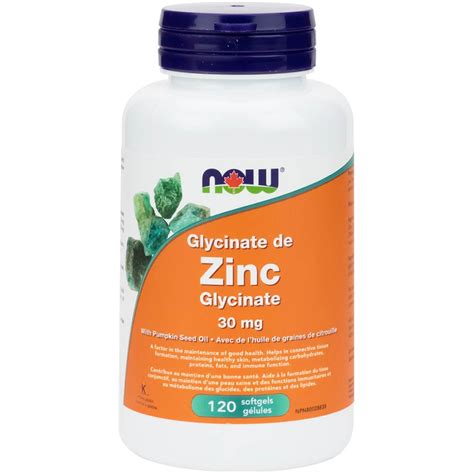 NOW Zinc Glycinate 30mg (Bisglycinate Form), 120 Softgels – Vitamart.ca