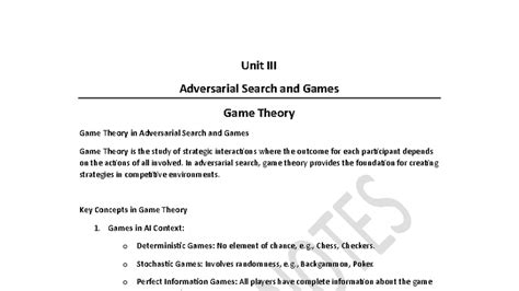 AI(UN-03) - Unit 3: Game Theory in Adversarial Search and Games - Studocu
