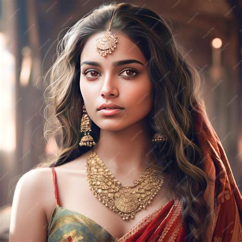 Premium AI Image | Beautiful indian woman in traditional wear and jewelery