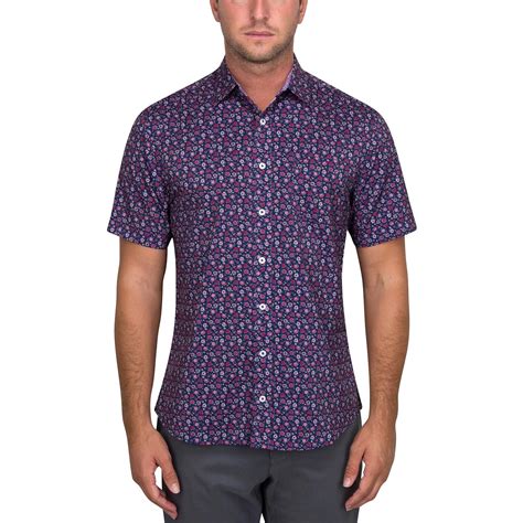 Nick Graham Men's Regular-Fit Short Sleeve Woven Printed Shirt Casual ...