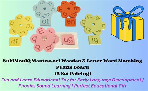 SubiMouIQ Montessori Wooden 3-Letter Word Matching Puzzle Board (5 Set ...