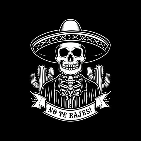 Skeleton with Sombrero and Cacti Design T-Shirt - Playground