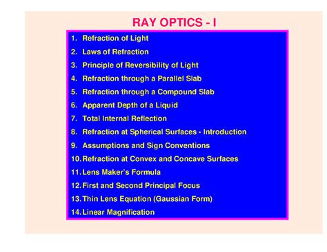 Ray Optics and Wave Optics - RAY OPTICS - I ####### 1. Refraction of ...