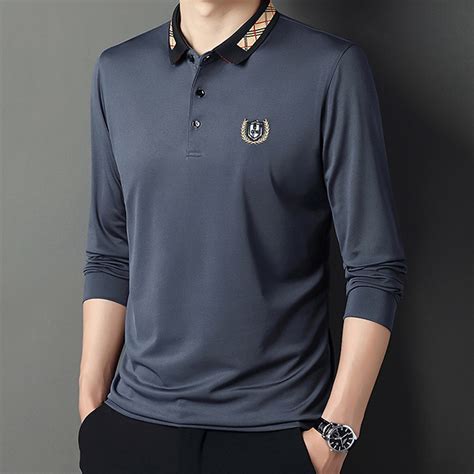 Check Collar Long Sleeve Golf Polo // Gray (M) - Amedeo Exclusive ...