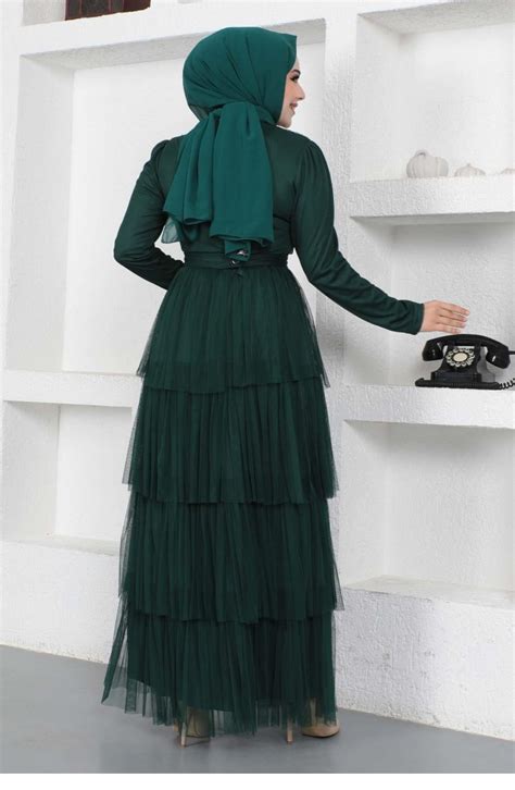 Emerald Green Hijab Evening Dress 14398 | Sefamerve