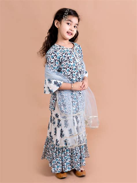 Buy Blue Floral Printed Gotta Sharara Set for Girls