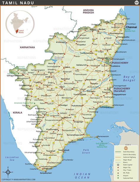 Tamil Nadu Map, India - National Highways, Cities, Major roads, Rivers and mountain peaks - dutch map of tamil nadu