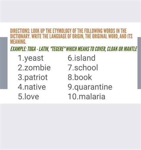 DIRECTIONS: LOOK UP THE ETYMOLOGY OF THE FOLLOWING WORDS IN THE ...