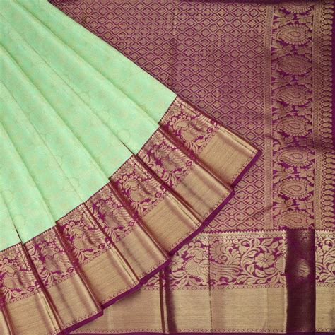 Light Green Kanjivaram Silk Saree Floral Pattern – Singhania's
