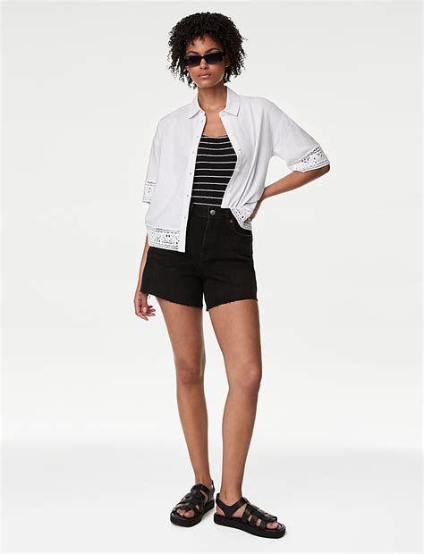 Buy Linen Rich Crochet Collared Shirt at Marks & Spencer