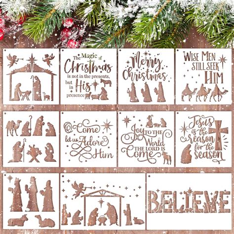 Buy 11 Pcs Christmas Stencils Reusable Nativity of Jesus Stencils ...