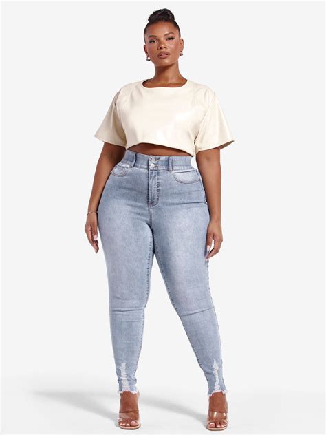 Plus Size High Rise Destructed Curvy Fit Skinny Jeans | Fashion to Figure