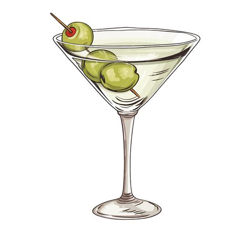 Hand drawn martini cocktail cartoon vector illustration clipart white background | Premium AI ...