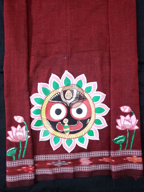 Maroon Lord Jagannath Pattachitra Cotton Blouse Piece