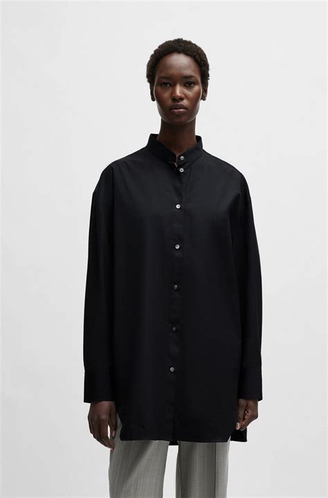 BOSS - Naomi x BOSS longline cotton blouse with crinkle-free effect - Black