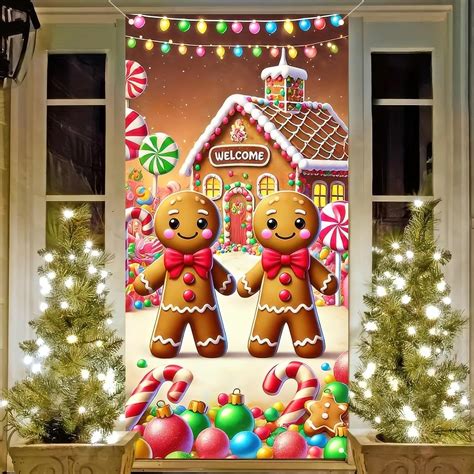 Amazon.com: BlissYard Christmas Door Cover 71x35 Inch Gingerbread Man ...