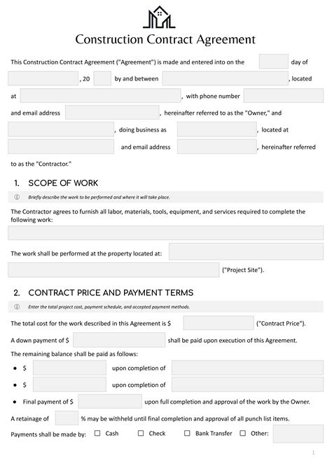 Construction Contract Template - Word | Google Docs - Highfile
