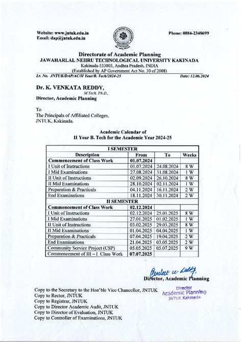 JNTUK B.Tech II Year Academic Calendar for 2024-2025 - Studocu