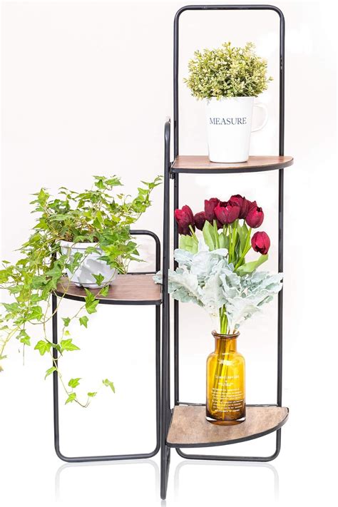 3 Tier Folding Metal Frame Wooden Top Corner Plant | Ubuy India