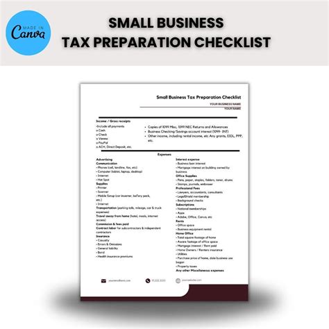 Small Business Tax Checklist | Small Business Tax List | Small Business ...
