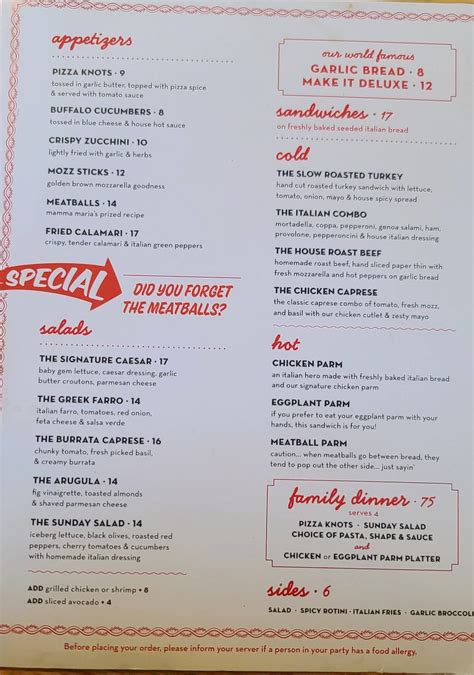 Menu at Parm Woodbury Common restaurant, Woodbury