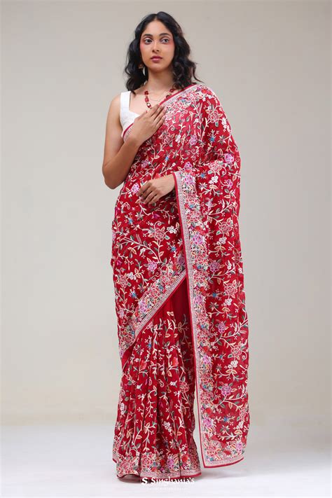Hand Embroidery Organza Sarees Online In India | Singhania's
