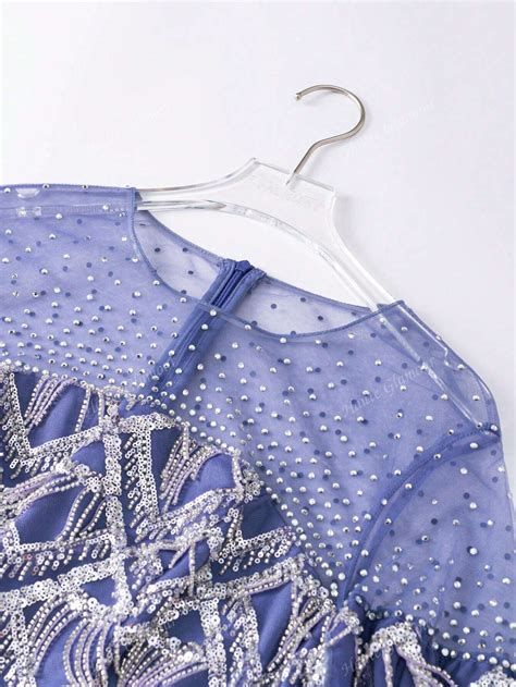 Luxury Extra-Long Sleeves Fringed Trim Sequin Formal Dress, Elegant ...