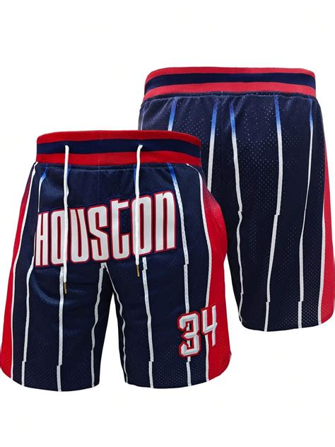 Men's #34 Number Embroidery Basketball Shorts, Classic Breathable Quick ...