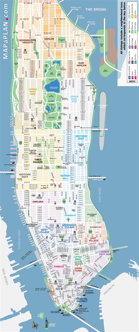 Manhattan streets and avenues must-see places - New York map