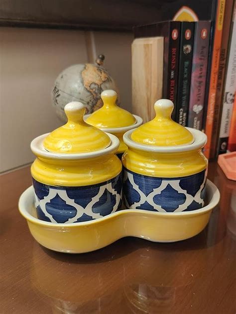 Buy BUMBLEBERRY Designer Ceramic Pickle Jar (Set of 3 jars with Tray ...