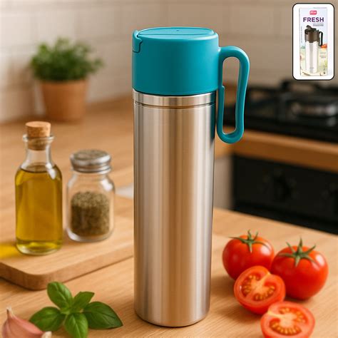 Supermom Stainless Steel Fresh Oil Pourer Bottle with Flip Lid and Han