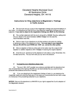 Fillable Online Instructions for filing objections to Magistrates ...