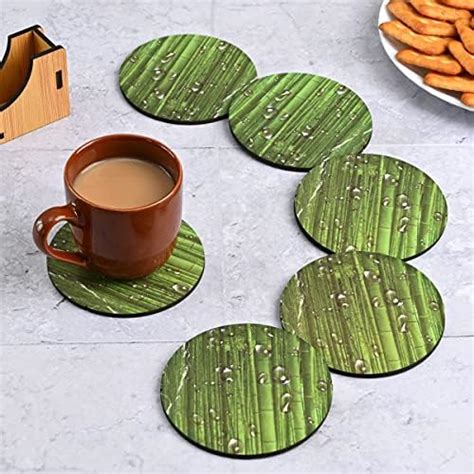 GKD Coaster Set of 6 Natural Wooden Green Bamboo Style Coasters with ...