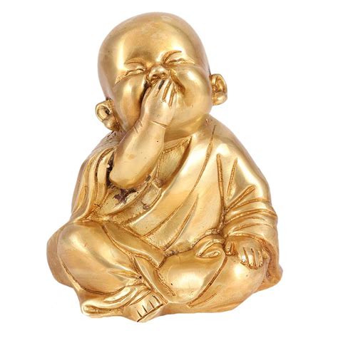 Golden Brass Laughing Buddha Monk Statue