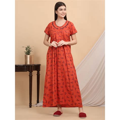 Buy Sweet Dreams Women Orange Printed Nightdress Online