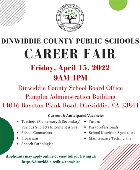 Fri., Apr. 15: DCPS Career Fair - Dinwiddie County Schools