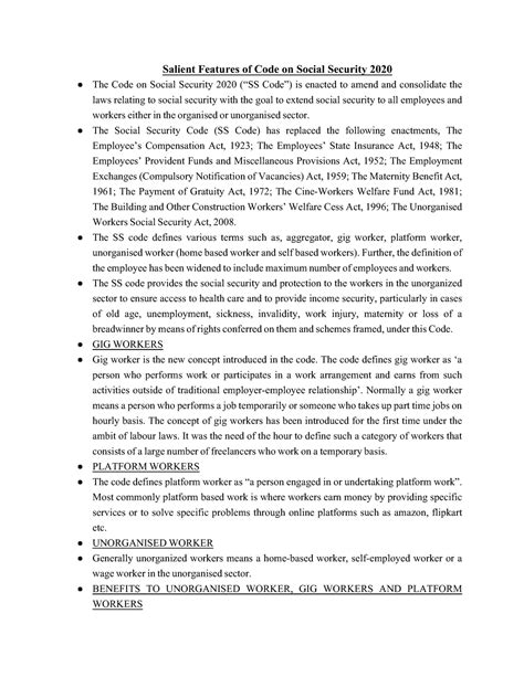 Salient Features of Code on Social Security,2020 - Salient Features of ...