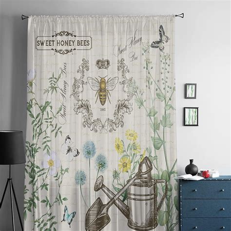 Buy Sheer Curtains 45 Inches Long Sweet Honey Beess Rod Pocket Voile ...