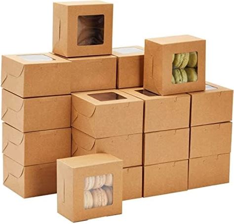BAKEFY 20 piece,kraft 6x3 x2 Inch Cookie Boxes with Window Kraft Bakery ...