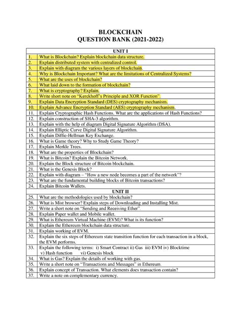 Blockchain QB - nothing - BLOCKCHAIN QUESTION BANK (2021-2022) UNIT I ...