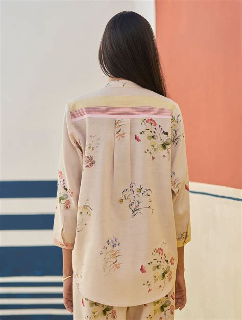 Vani Watercolour Floral Shirt - Sand – Manan