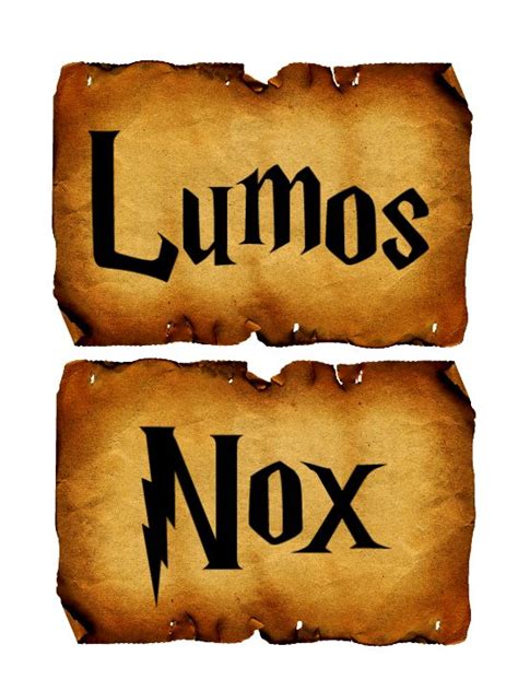 two pieces of paper with the words lumos and nox on them