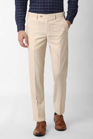 Buy Men Cream Solid Formal Trousers Online - 362262 | Peter England