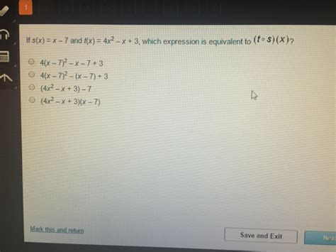 Solved If s(x) = x - 7 and t(x) = 4x^2 - x + 3, which | Chegg.com
